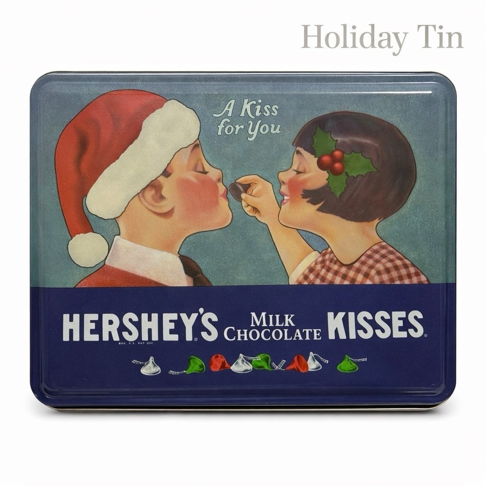 Vintage Hershey's Kisses Tin - A‎ Kiss for You- Holiday Candy Storage Metal Tin